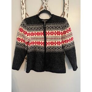 Vtg Squaw Valley Nordic Pattern Full Zip Cardigan 100% Wool Size Small